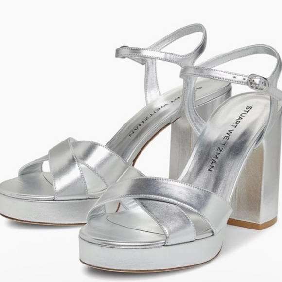 Stuart Weitzman Shoes - Stuart Weitzman Metallic Silver Dayna Platform Sandals/Heels